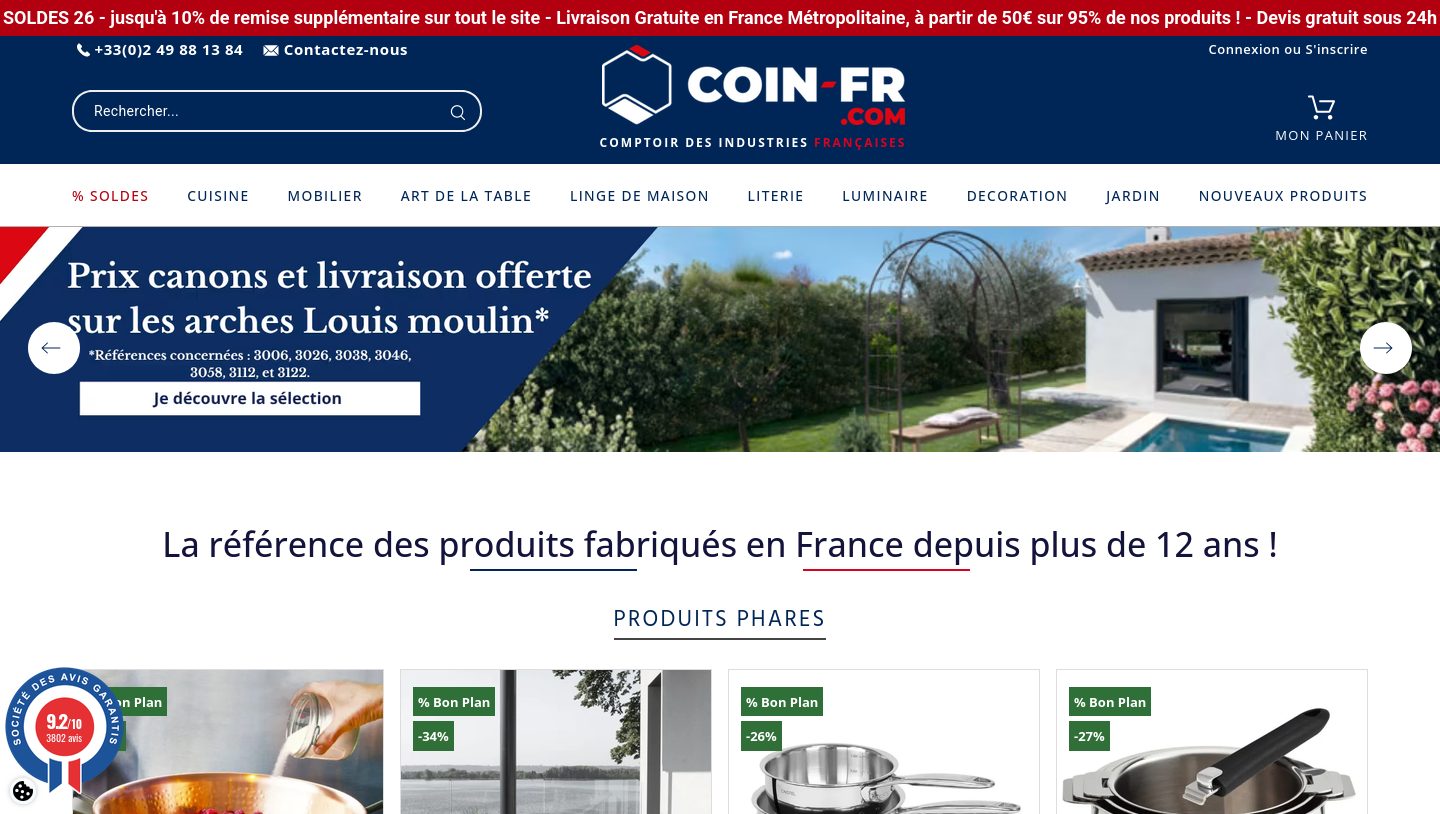 Capture de la page d'accueil Coin-fr, comptoir de produits fabriqués en France